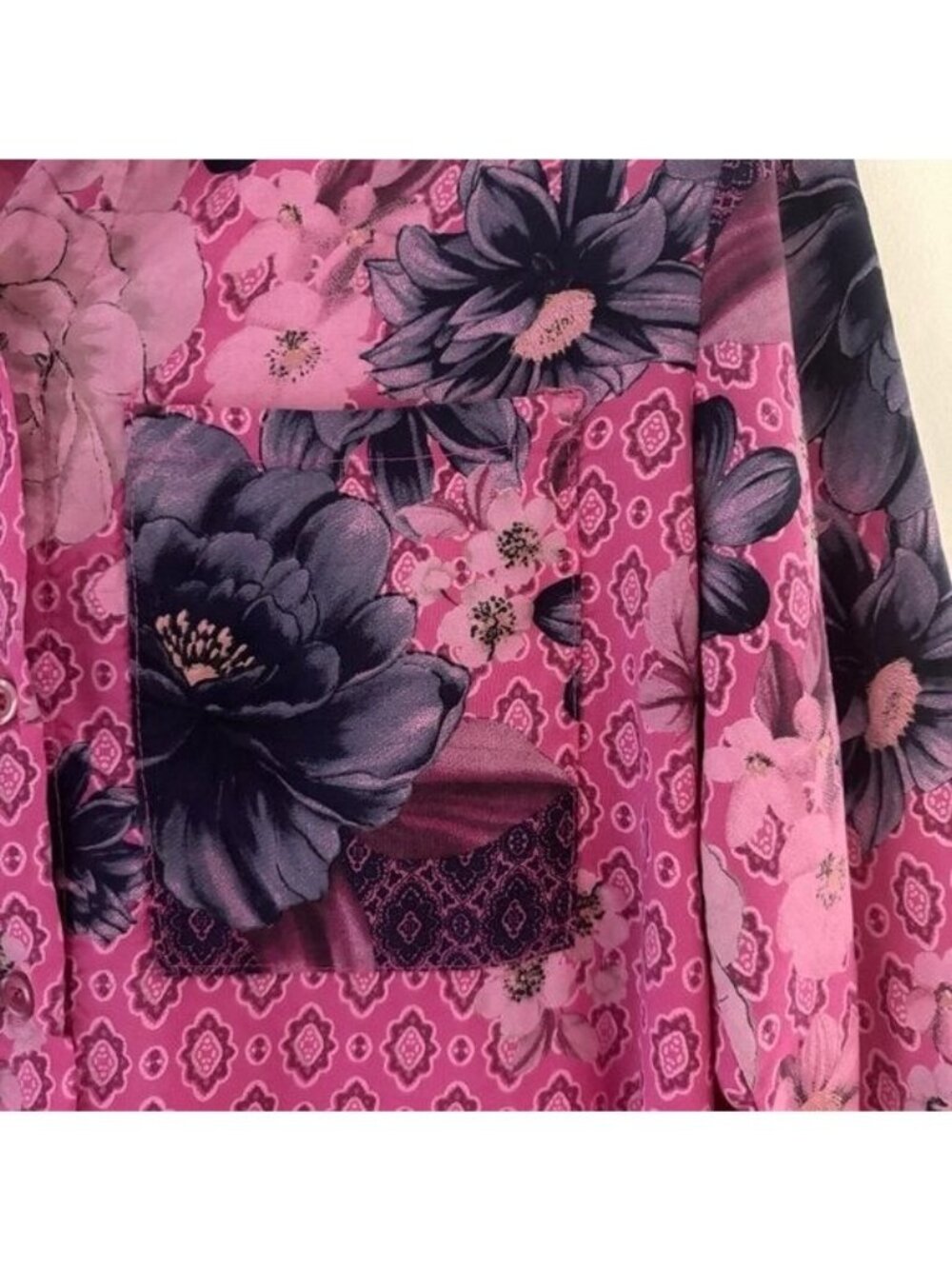 Free For Humanity Small Blouse Button Down Mixed Floral Twee Roll Tab Barbie Fun - Picture 10 of 16
